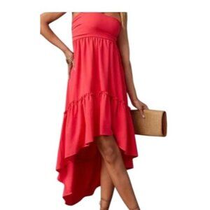 Skylar Rose Rose Strapless High Low Midi Red High-Low Ruffle Midi Skirt XS